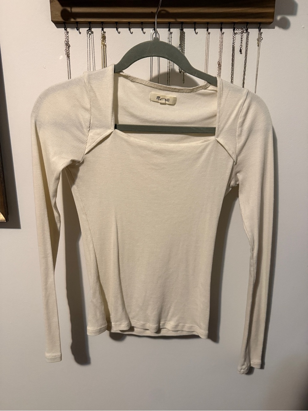 Madewell Cream Long-Sleeve Square Neck Top